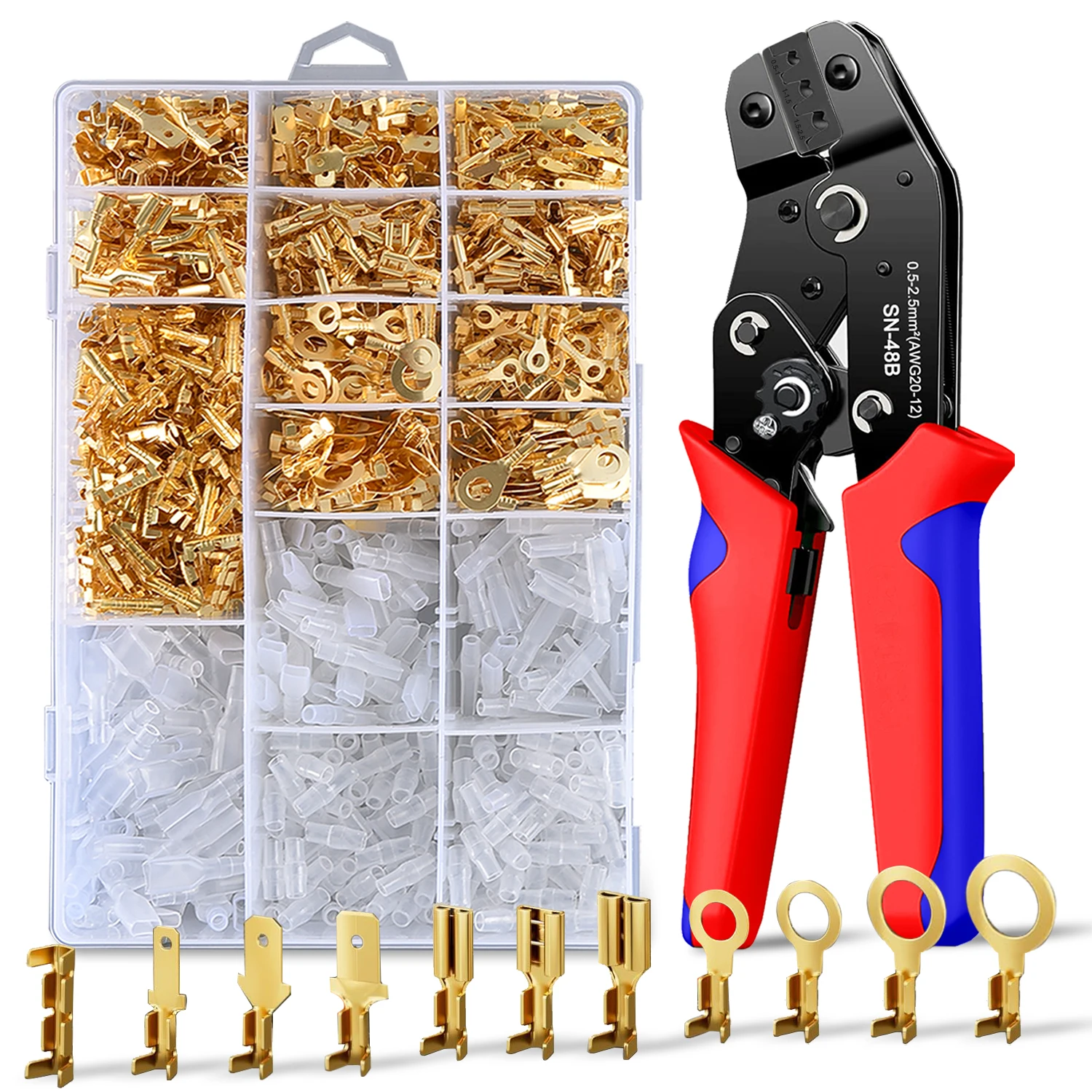 

SN-48B Crimping Pliers Set Crimping Tool Cable Lugs with Blade Receptacles Set 0.5-2.5 mm² Cable Connector Hand Crimp Tool Kit