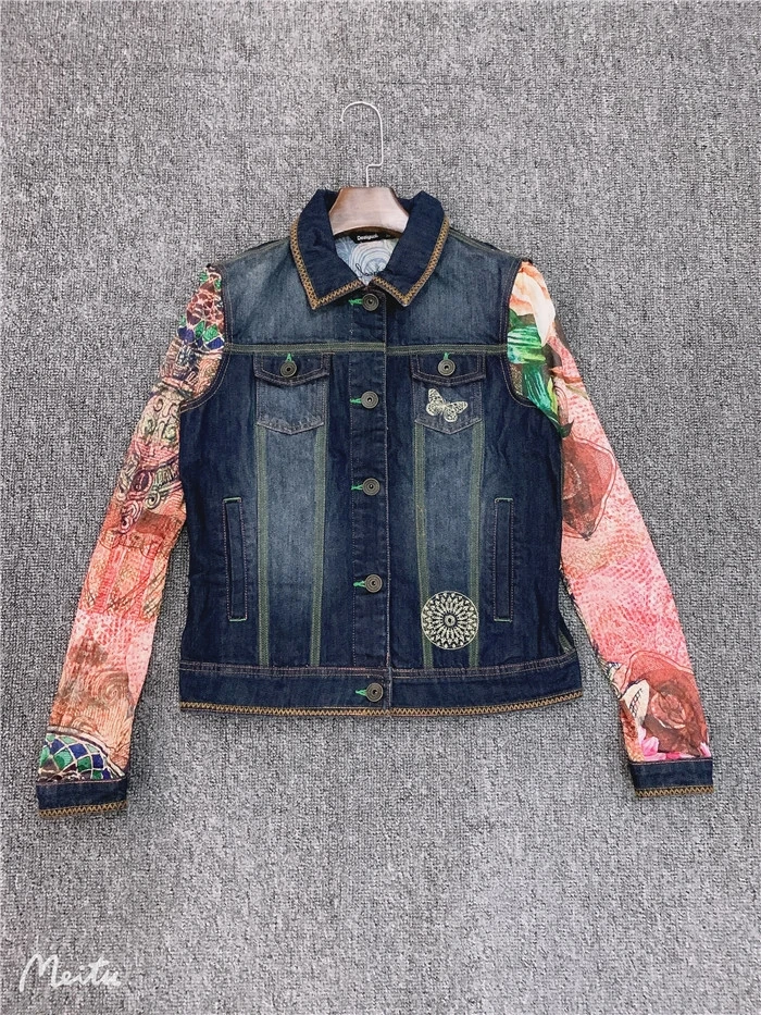 Foreign trade original single Spanish new heavy industry embroidery fashion stitching denim jacket