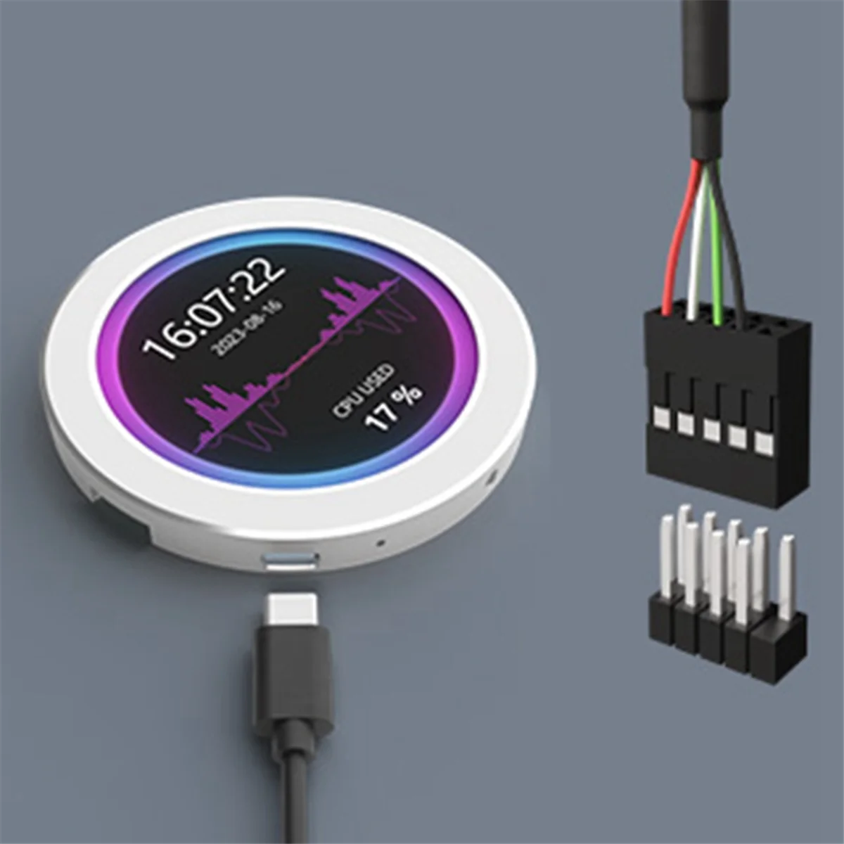 شاشة مستديرة USB خالية من محرك الأقراص المبردة بالماء، شاشة ثانوية مع وظيفة مراقبة حالة درجة حرارة وحدة المعالجة المركزية، C