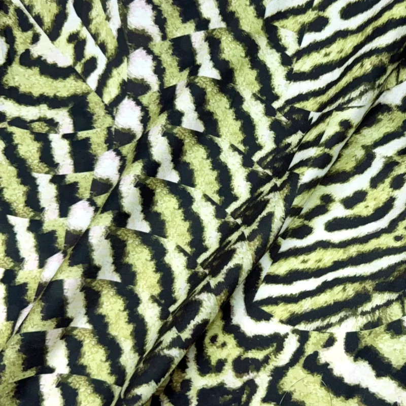 

Green Geometric Zebra Striped Cotton Satin Fabric Soft Lustrous Lightweight Designer Shirt Dress DIY Sewing Home Craft Material