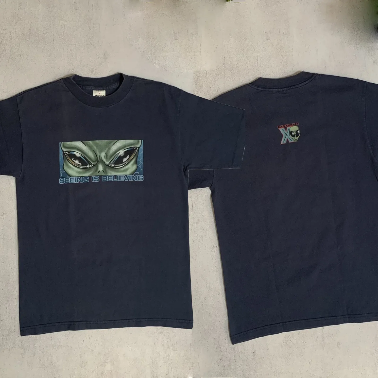 Vintage X Visitor T Shirt Tee Seeing IS Believing Faded 90s