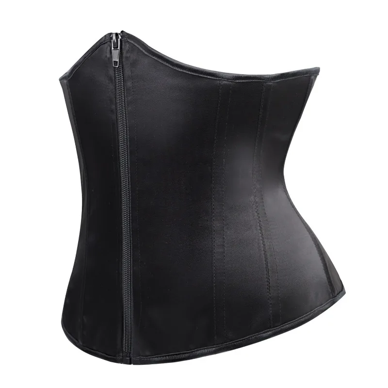 Black Satin Waist Trainer Corset Slimming Belt Zipper Underbust Body Shaper Modeling Strap