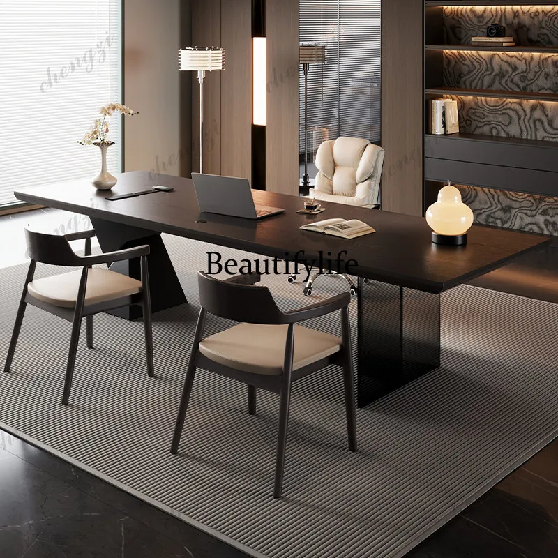 Solid wood, desk home study desk Italian light luxury high-end inductive computer desk workbench