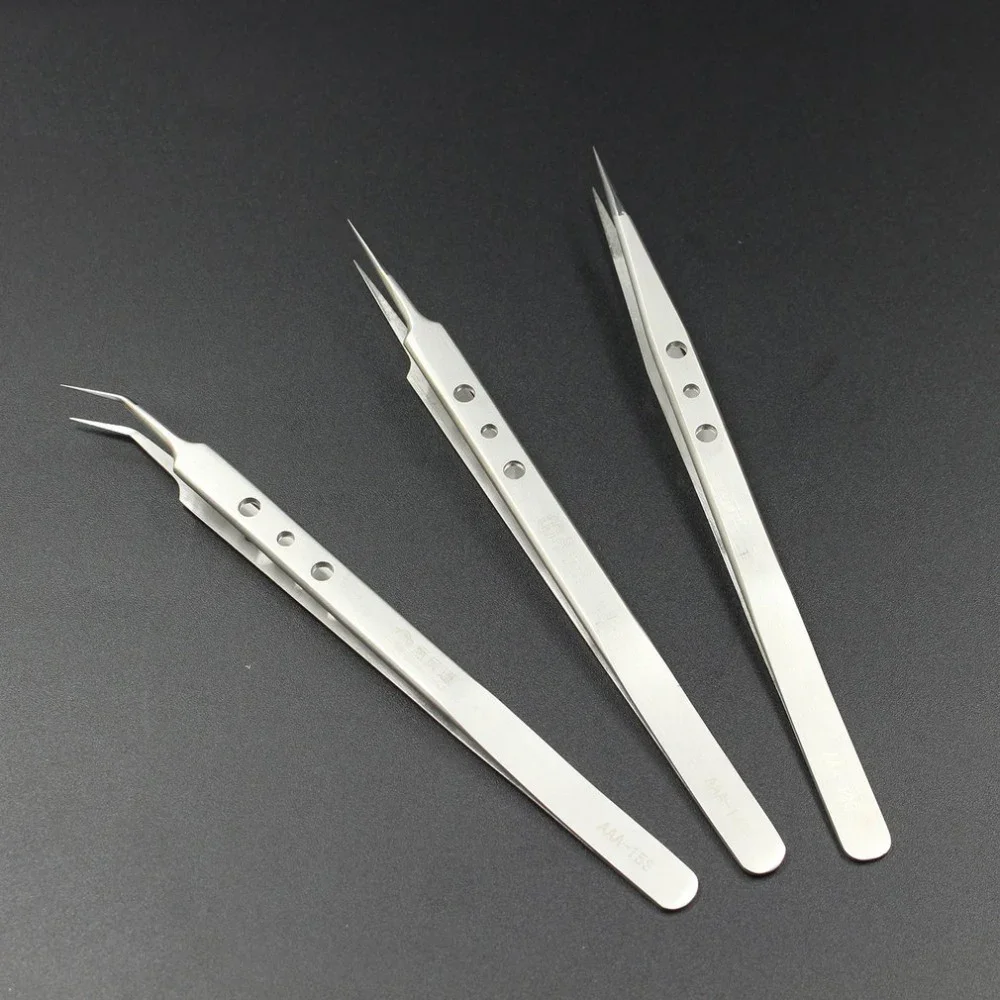 SFDER AAA-12S / 14S / 15S Stainless Steel Precision Hard Tweezers For Phone Mobile Mainboard Repair Tool Non-magnetic Tweezer