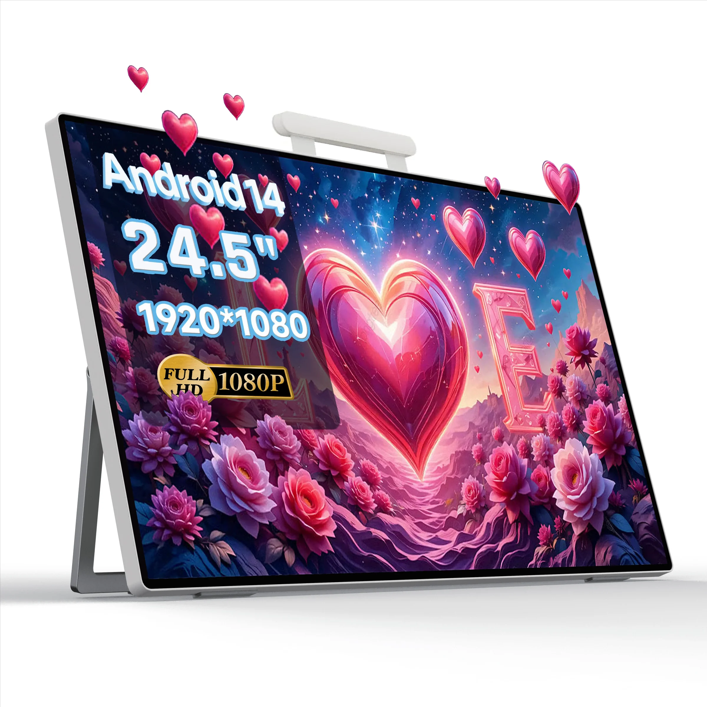 TV touch IPS portatile da 24" Android 14 1080P per campeggio, tablet regalo portatile con batteria da 77,7WH, fotocamera CPU 8G+128G 4K a 8 core