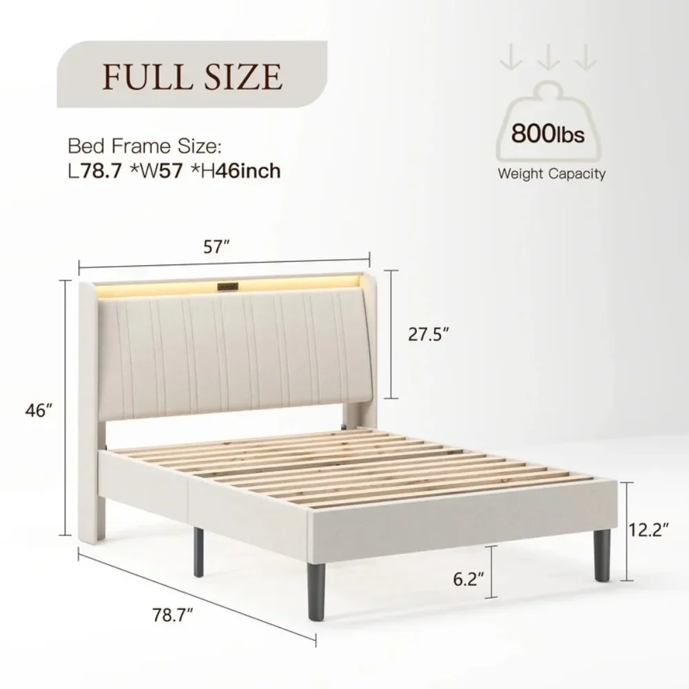 

Upholstered Platform Bed with Charging Station, Full Size Bed Frame with RGB LED Lights and 4 Drawers, No Box Spring Needed