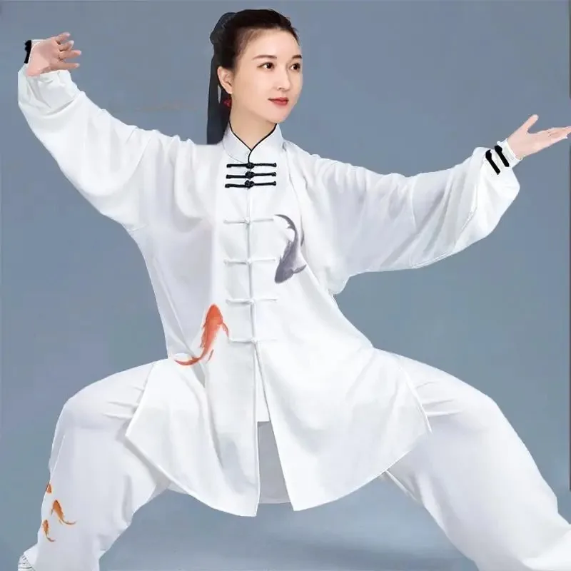 kung fu uniform traditional flower koi print wushu tai chi uniform outdoor walking tai chi exercise practice