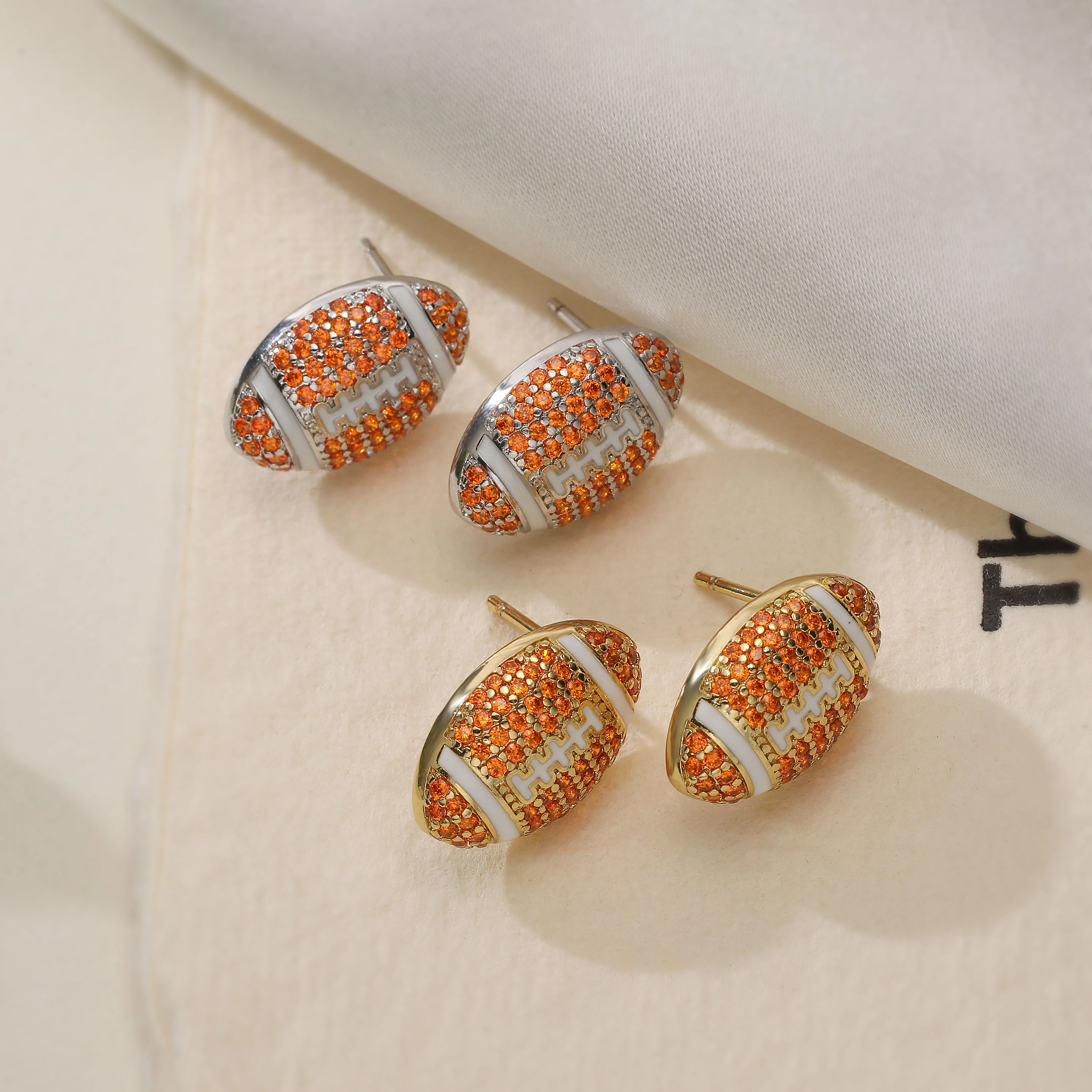 Oval Orange Rugby Ball Stud Earrings Sporty-Style Jewelry for Women and Unisex Accessories Gold-Plated Brass Jewelry Wholesale