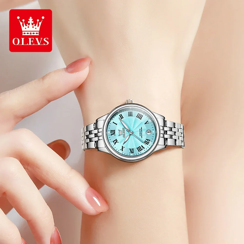 OLEVS Female Watches Simple Elegant Original Small Wristwatch for Women Waterproof Stainless Steel Luminous Date Gift for Girl