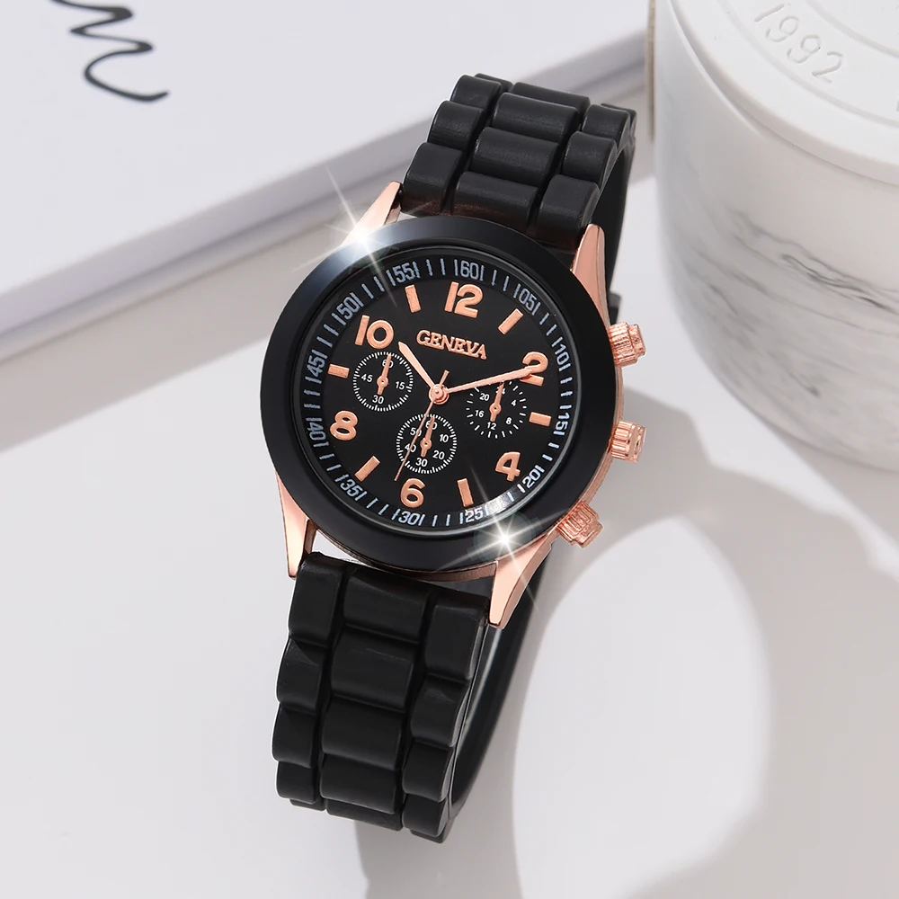 1PCS Black Simple Luxury Silicone Strap Watch Casual Fashion Quartz Watch is the perfect gift for her (no box)