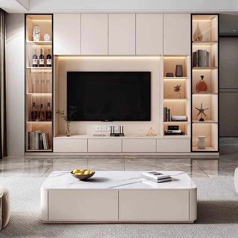 

Home furniture living room modern unique design three-tier TV cabinet, wooden TV cabinet for the living room