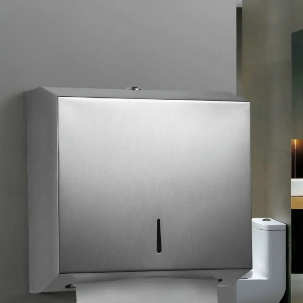 Stainless Steel Bathroom Tissue Dispenser Wall Mounted Hand Towel Holder No Drill Commercial Restroom Paper Box