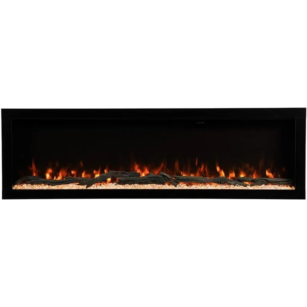 60 inch intelligent linear electric fireplace -10 color premium flame, stylish hidden ventilation design, wall mounted