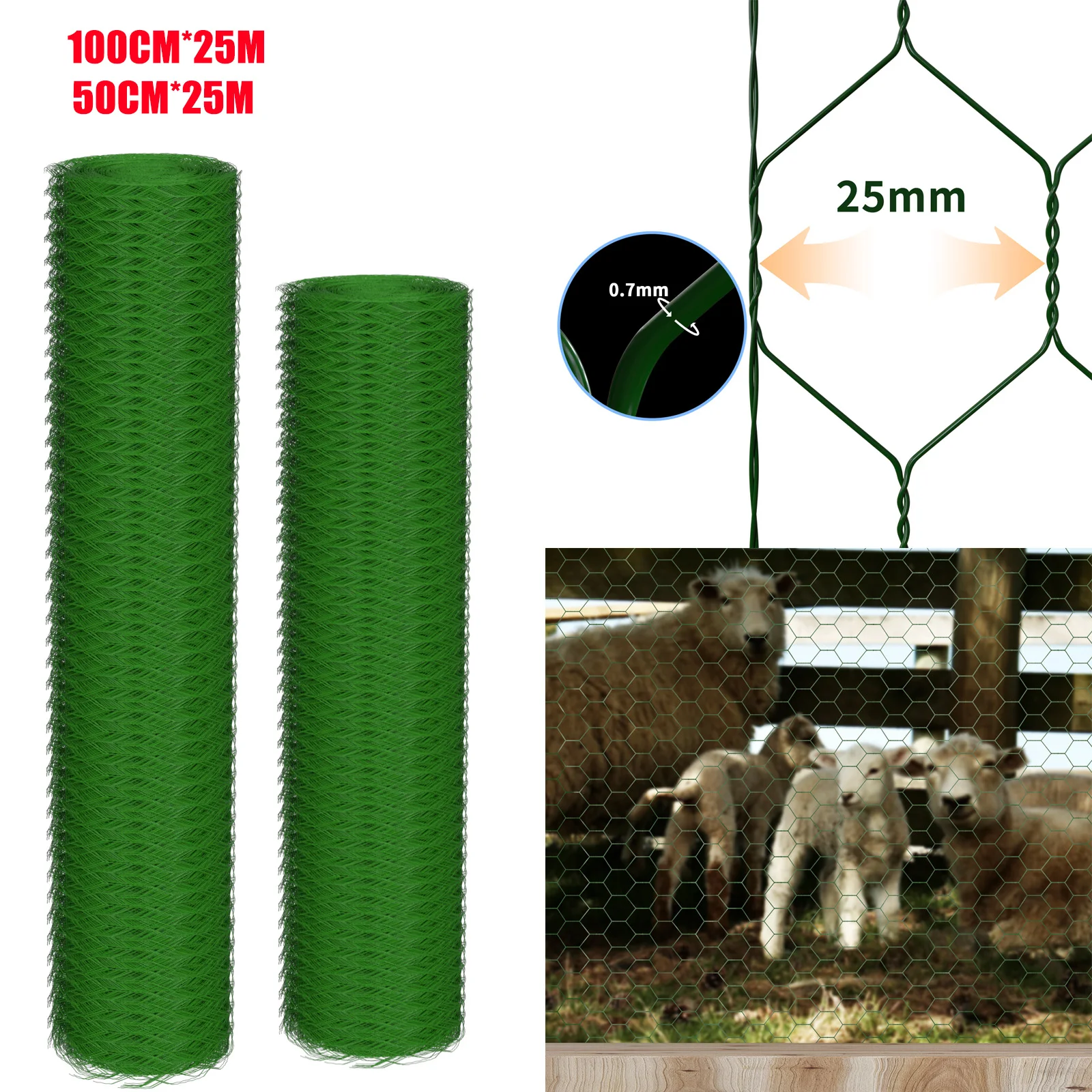 DayPlus Hexagonalgeflecht 25m-100cm hoch Gartenzaun Maschendraht Maschenweite Drahtgitter Zaun PVC-beschichtetes Kaninchendraht