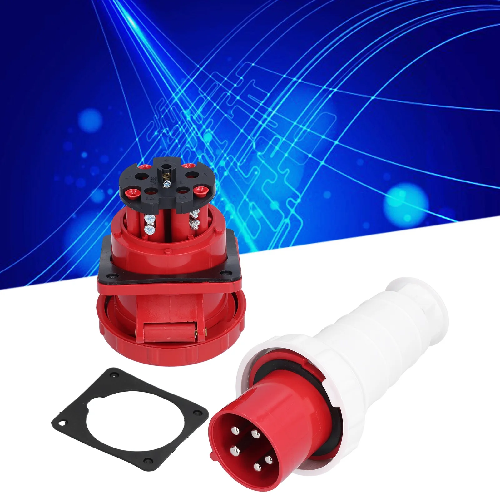 Industrial Plug Connector Industrial Plug Socket 5 Pin 3 Phase Power Connector IP67 Waterproof 380‑415V 63A 3P+N+E