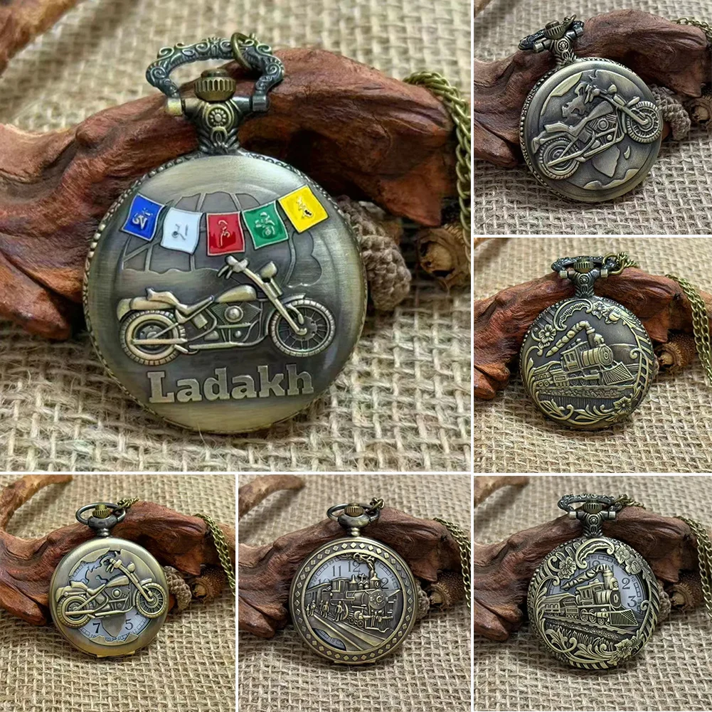 Retro Watch For Men,3D Motorcycle Relief Antique Pocketwatch Classic-Quartz Flip Cover Pocketwatch Cool Biker-Theme Gifts
