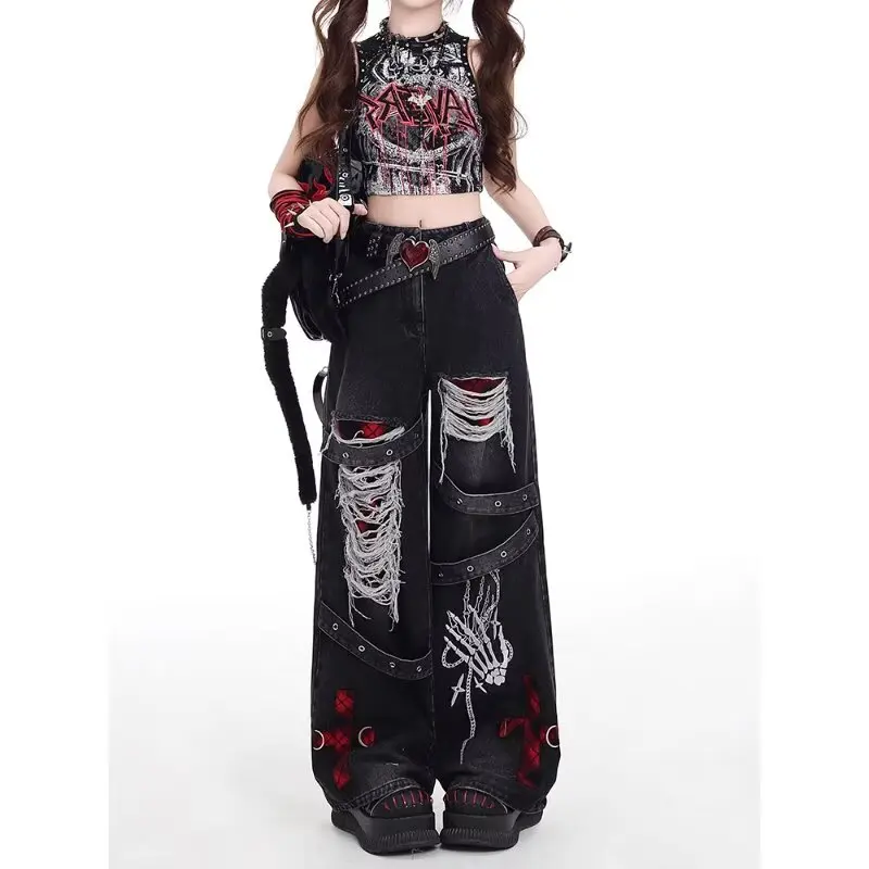 سراويل جينز فضفاضة ومريحة للفتيات على الطراز الأمريكي، سراويل كاجوال عصرية متعددة الاستخدامات ومغسولة على الطراز الأمريكي #4