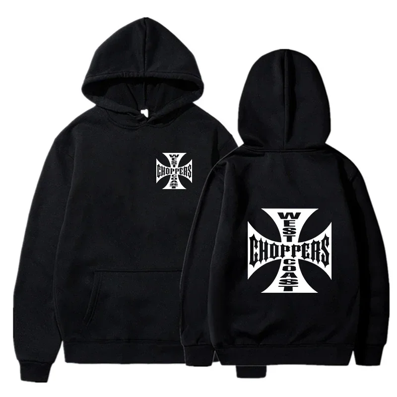 Men's Black Fashion Cool Sweatshirt West Coast Iron Cross Choppers Logo Hooded Unisex Fashion Fleece Oversized Hoodie Streetwear