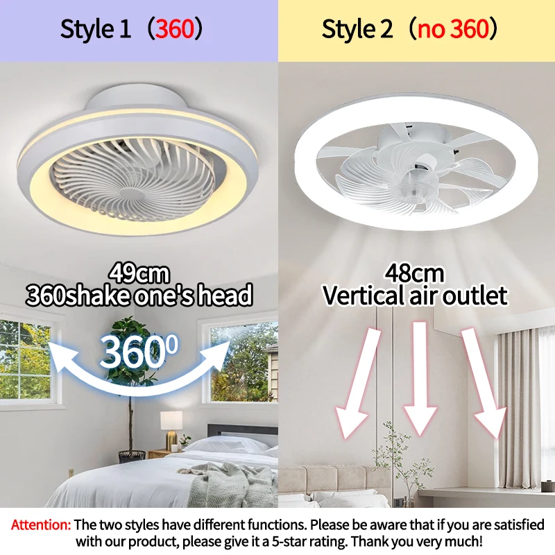 6-Speed Enclosed Circular Fan Light with Remote Control, Bedroom Fan Light, Living Room Bedroom Dining Room Ceiling Light