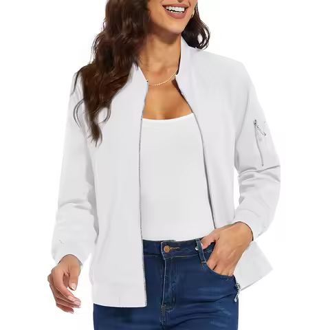 TACVASEN Spring Fashion Pilot Jackets Womens Biker Bomber Jacket with 4 Pockets Windbreaker Streetwear Ladies Outwear Work Coats