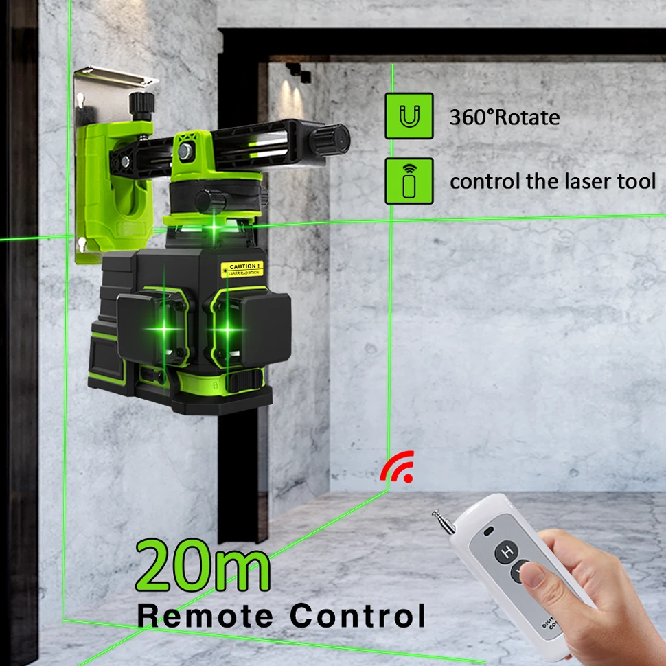 CLUBIONA ME12T 3D 12 Linie Green Laser Level Horizontale Vertikale Kreuz-Linie Selbst nivellierung Fernbedienung 5200mAh li-ion Batterie