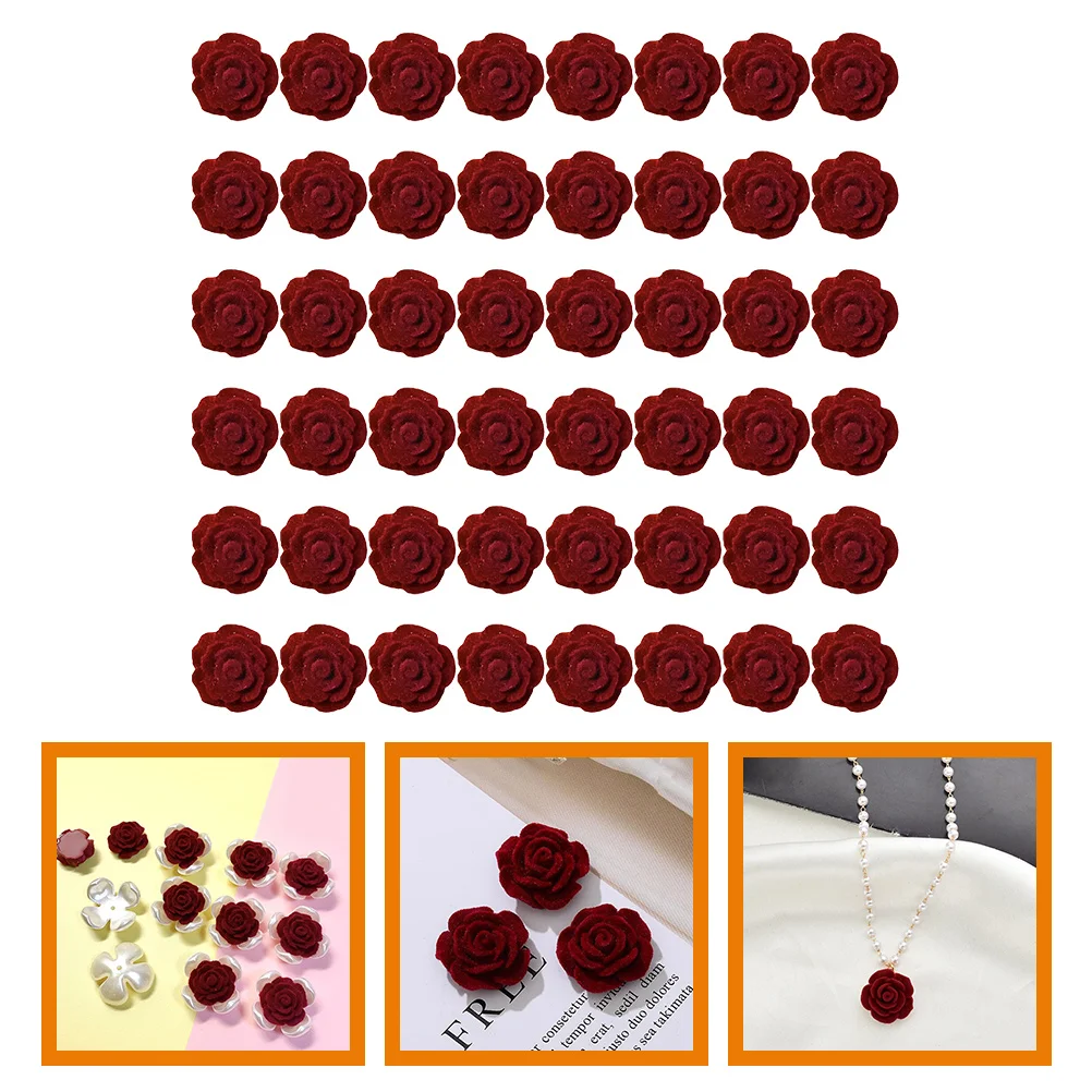 50 Pcs DIY Handmade Flocked Rose Material Hair Pins Phone Case Flower Charm Crafts Flowers Clip Decor Flocking Flatback