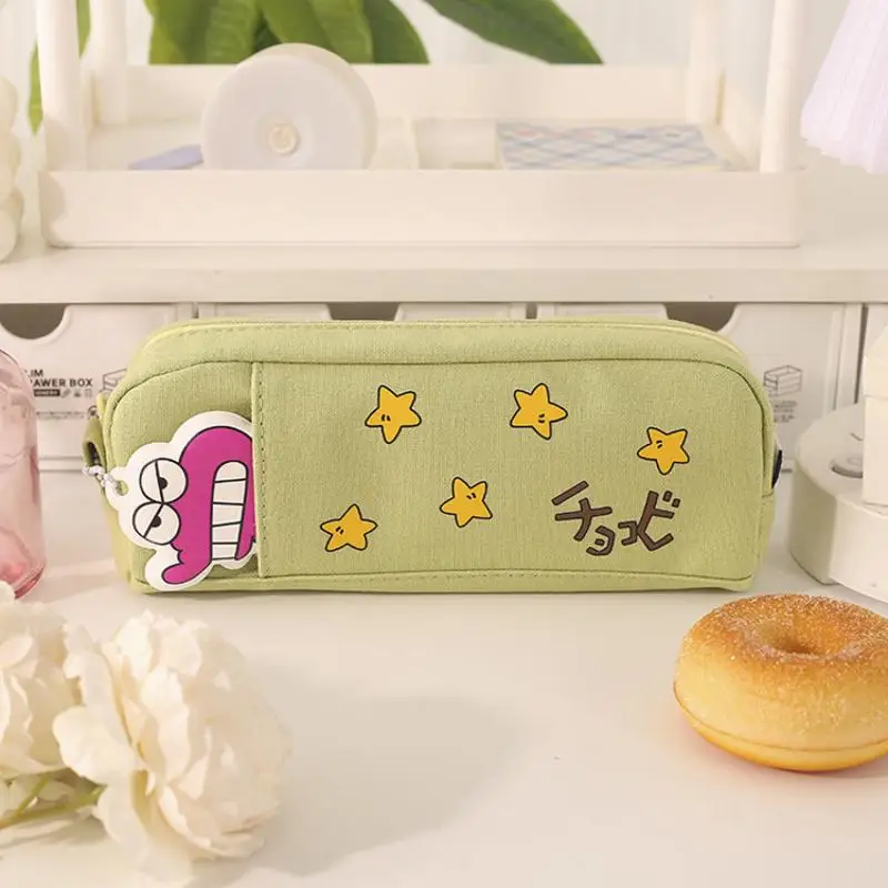 Kawaii Crayon Shin Chan Student Pencil Case Cartoon Canvas Multi-Compartment Storage and Organization Stationery Bag