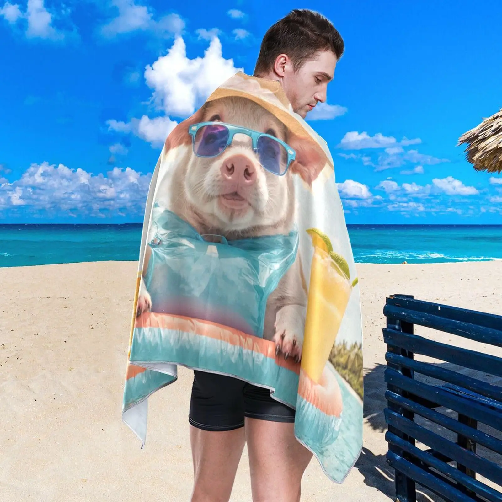 

Super Sized Cute Pig Swimming Beach Towel Men Women Portable Quick Drying Anti Sand Beach Towel Camping Vacation Travel Blanket