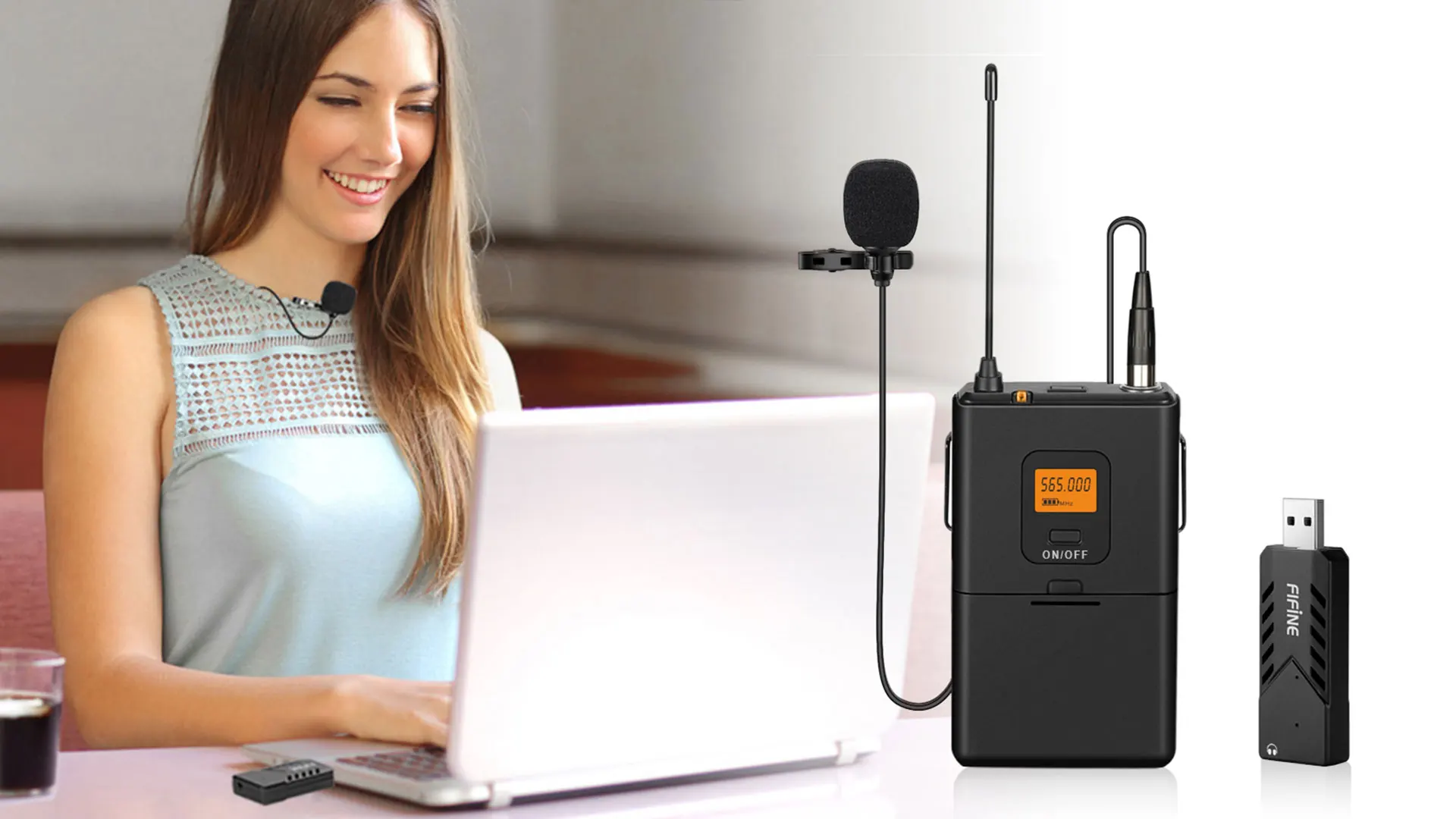 K031B Podcast Equipment Cordless Headset Lavalier Conference Wireless Lapel Mic Microphones