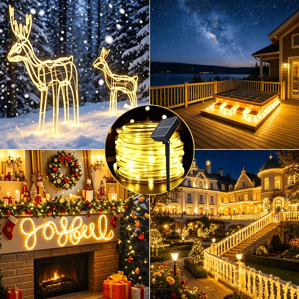 Outdoor Solar LED Fairy Lights Waterproof Rope Tube String Lamp for Garden Patio Christmas Holiday Home Party Decorations - view 5