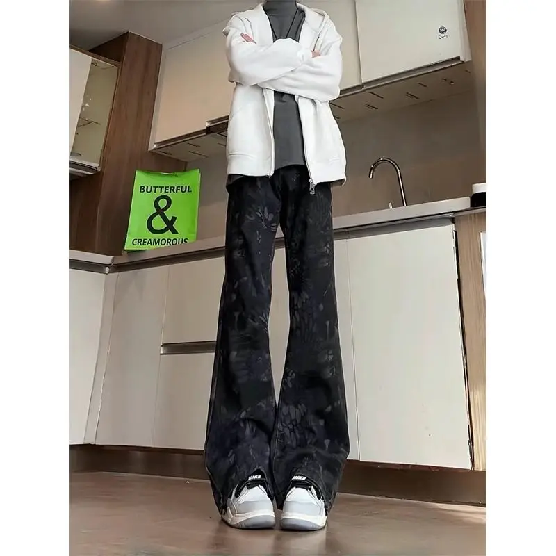 

Мужские джинсы в стиле ретро с камуфляжным принтом и змеиным узором, прямые, зауженные, с легким расклешением, весна-осень, стильные