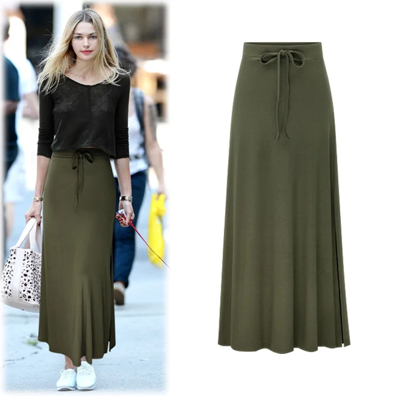 European and American Plus Size Women's Fashionable Knitted Skirt with High Waist Mid Length and Slit A-line Skirt Over the Knee
