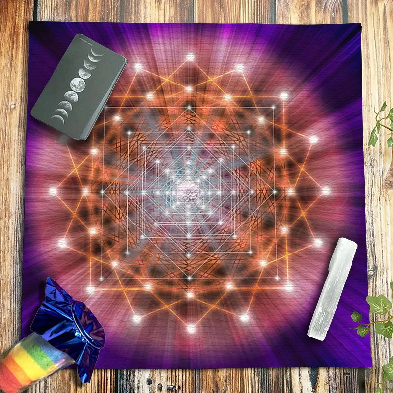 Sacred Geometry Velvet Tarot Tablecloth Metatron Cube Altar Cloth Spiritual Hexagram Crystal Pendulum Astrology Oracle Card Pads