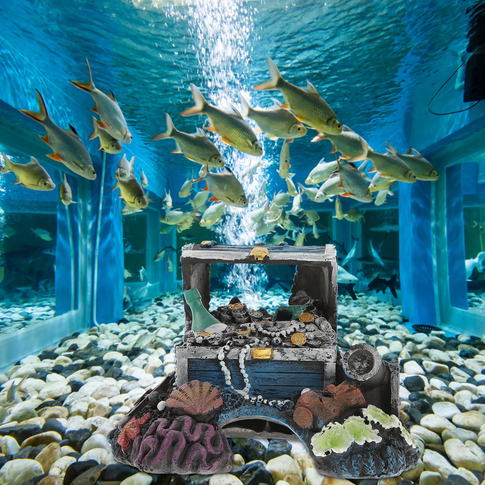 

Professional Treasure Chest Aquarium Resin Decoration Safe Material Natural Atmosphere Fish Shelter Fresh Saltwater Tank