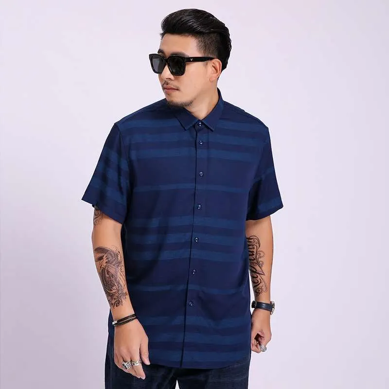 

New Sle plus Size Men's Busin Casual Loose irt ort Sve V-Ne Striped Pattern Summer Thin Fabric Daily Wear