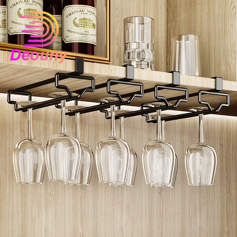DEOUNY Non Perforated Red Wine Glass Holder Inverted Wine Cabinet Goblet Storage Rack Household Wine Glasses Hanging Rack
