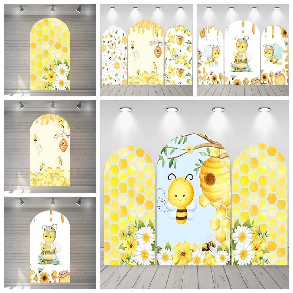 Abelha tema arco fotografia pano de fundo personalizado amarelo favo de mel mel girassol retrato de aniversário das crianças decoração foto adereços