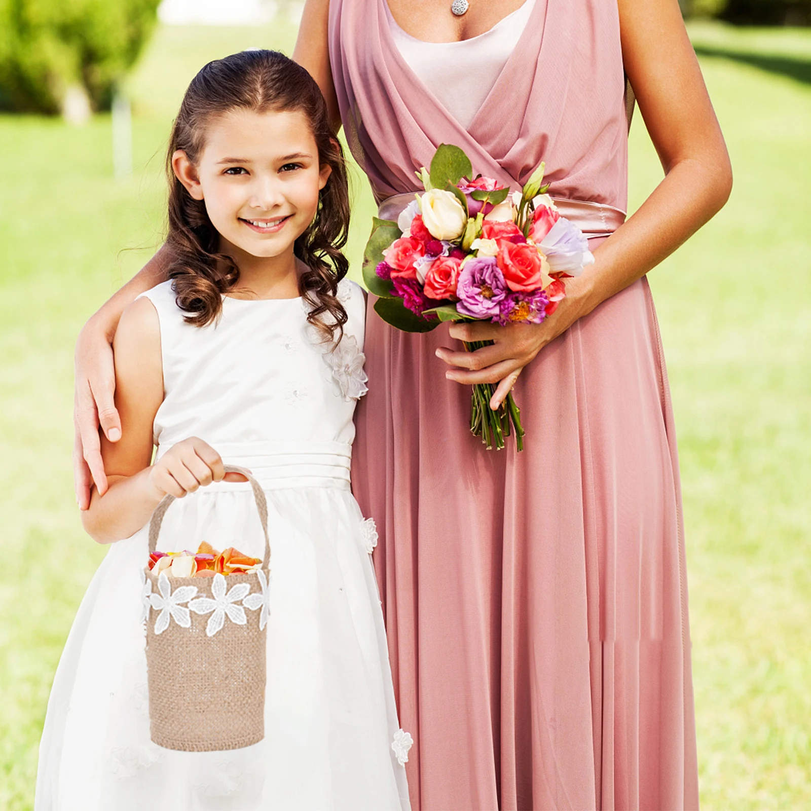 

2Pcs Children H held Flower Baskets Linen Lightweight Wedding Banquet Storage Baskets Gift Holding Event Accessories Home