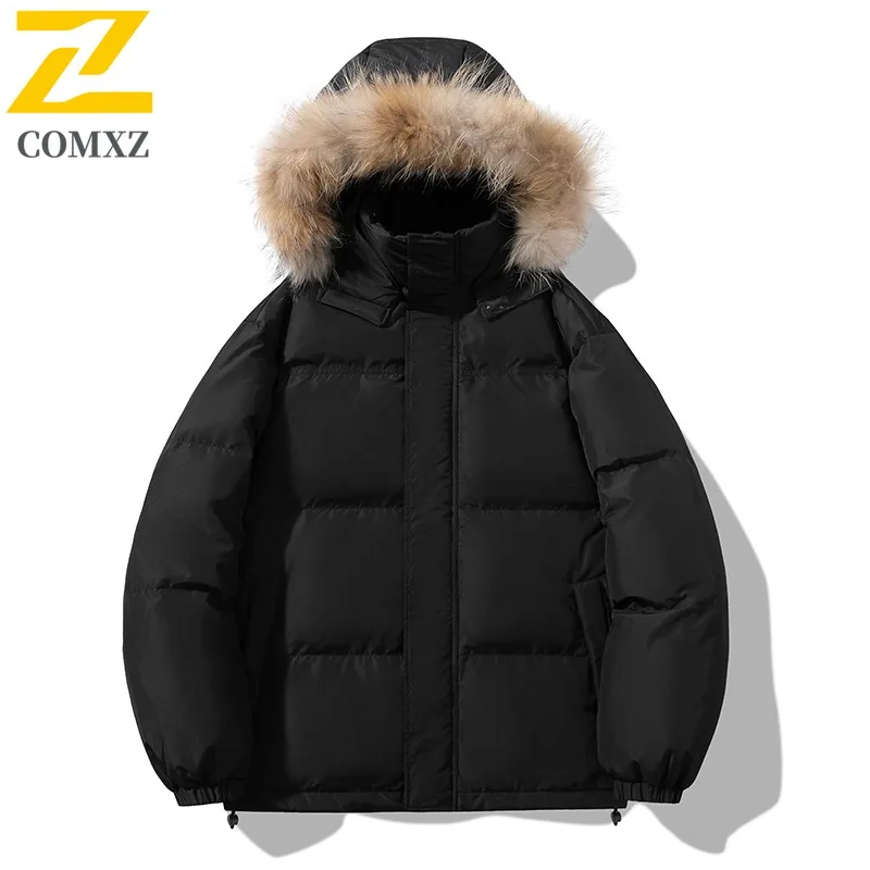 COMXZ Men Winter Padding Chic Hooded Snow Ski Lightweight Fashionable Hiking Puffer Jacket Casual Windproof Travel Parker Coat
