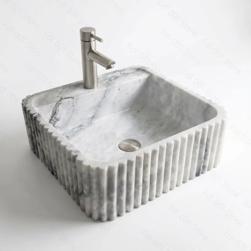 White Dali stone wash basin stone carving lace wash basin art basin with faucet hole