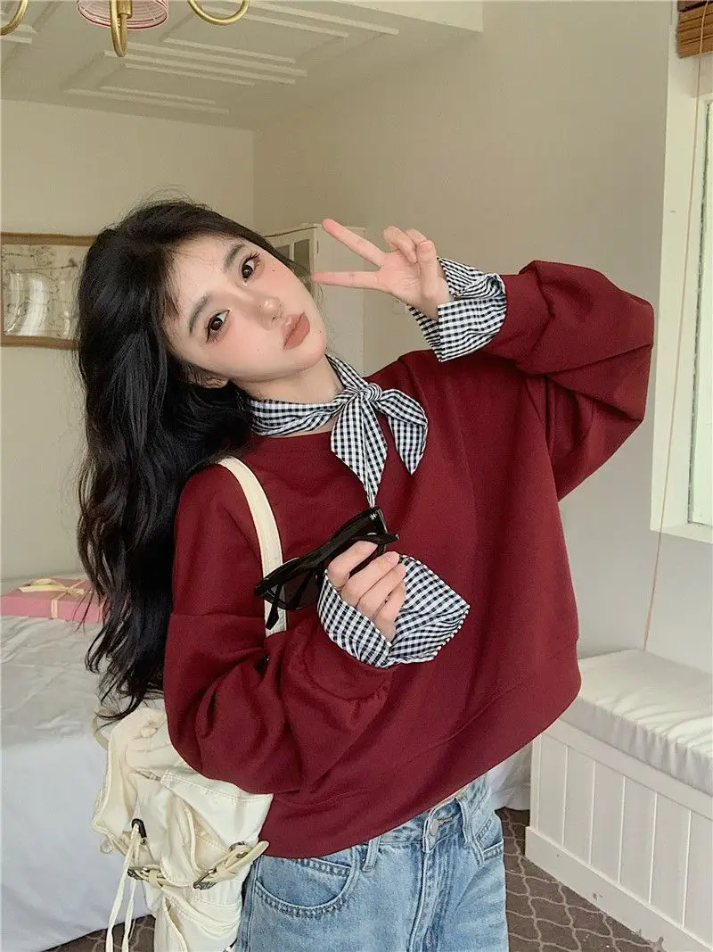 

Женские толстовки, тренд одежды 2024, элегантный уникальный однотонный качественный вязаный принт для тренировок, Sudaderas, женский галстук с v-образным вырезом Y2K