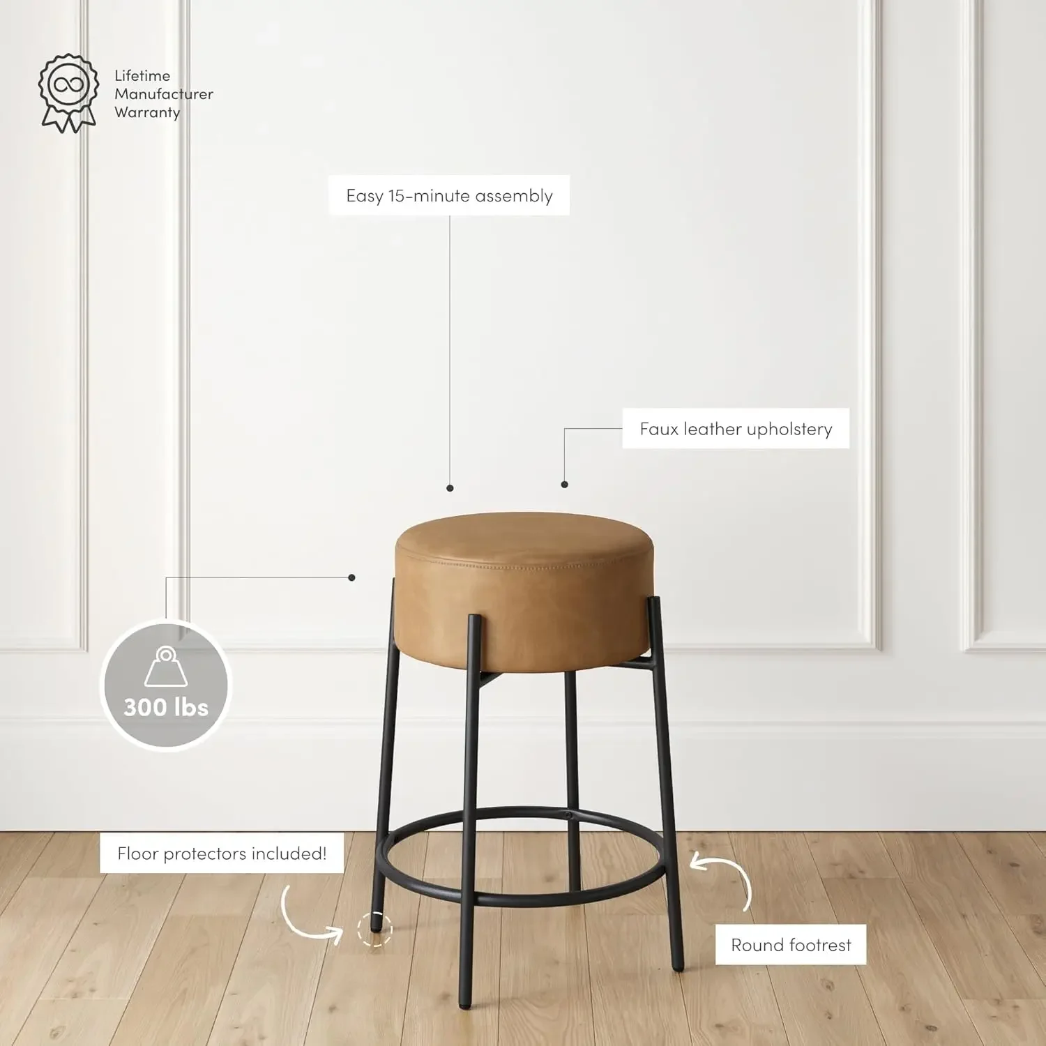 [سعر مخفض، حار بيع! ] مقعد مرتفع حديث بدون ظهر مقاس 24 بوصة من Isaac مع مقعد منجد مبطن ناعم ومعدني في منتصف القرن B