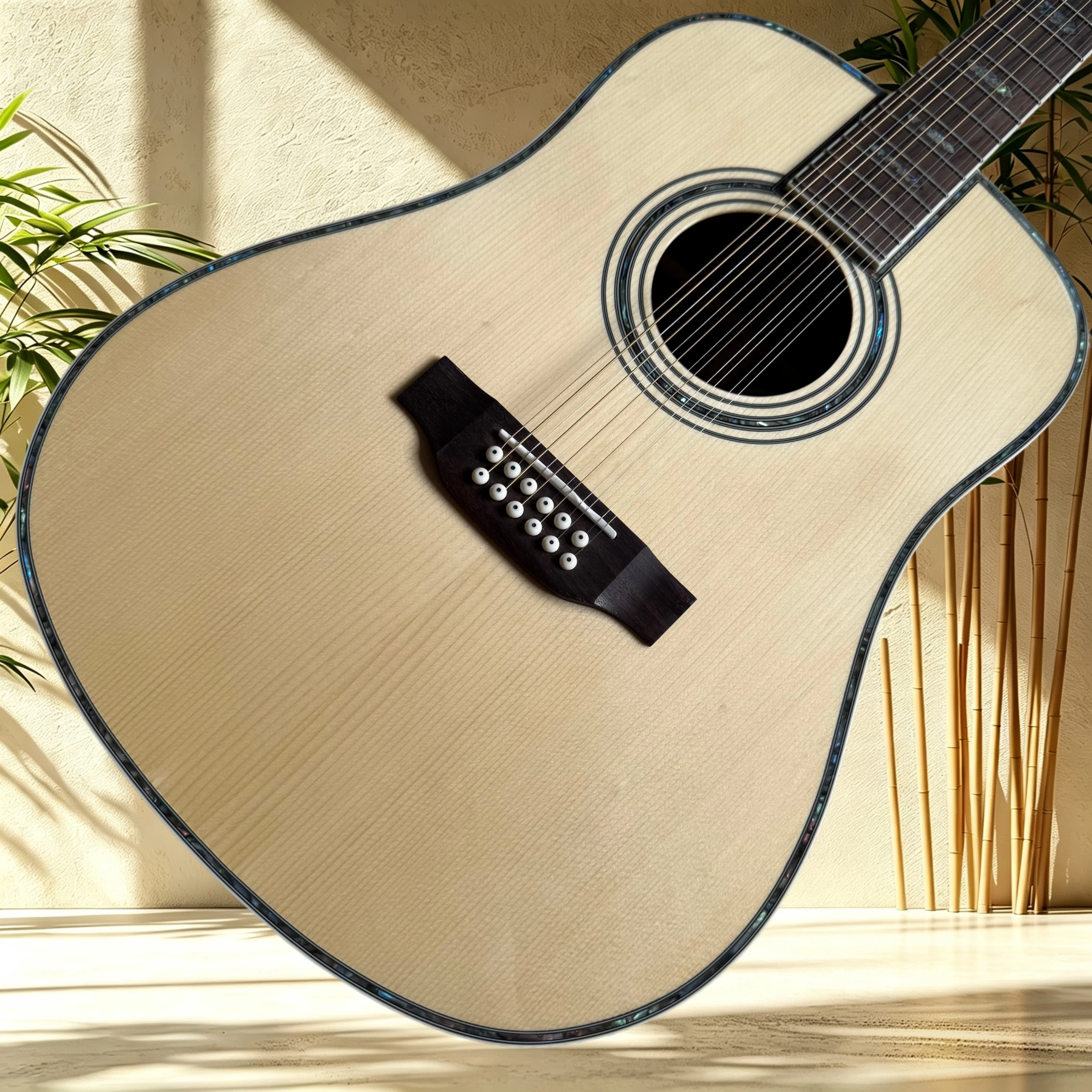 D4512‑String Solid Acoustic Guitar Spruce Top Rosewood Back Sides Rosewood Fretboard Shell Inlay Binding Folk Singing12 String