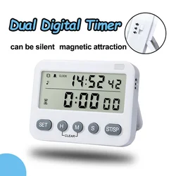 Dual Digital Timer Large LCD Display Cooking Countdown Timers Kitchen Timer Timer Memory Function Study Stopwatch with Vibration