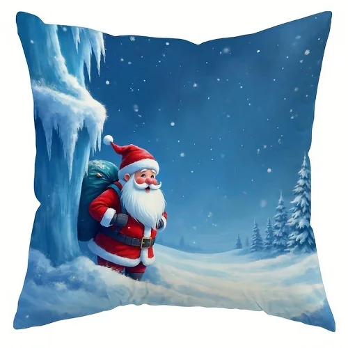 Decoración del hogar fantasía navideña: funda de cojín con estampado de trineo, Papá Noel y renos adecuada para sofá, dormitorio