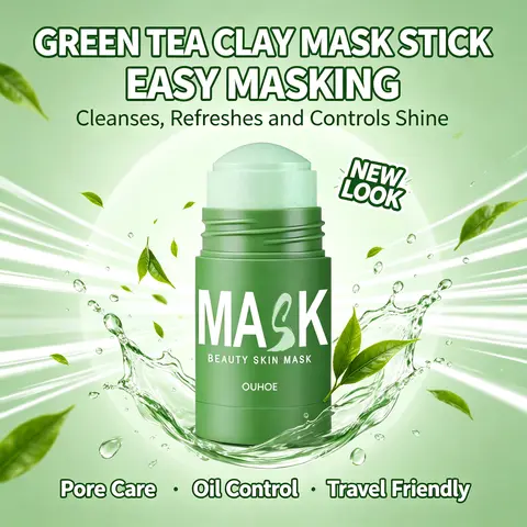 Green Tea Mess-Free Mask Stick Green Tea Extract Soothing Antioxidant Deep Pore Cleansing Oil Control Kaolin Roll On Clay Mask