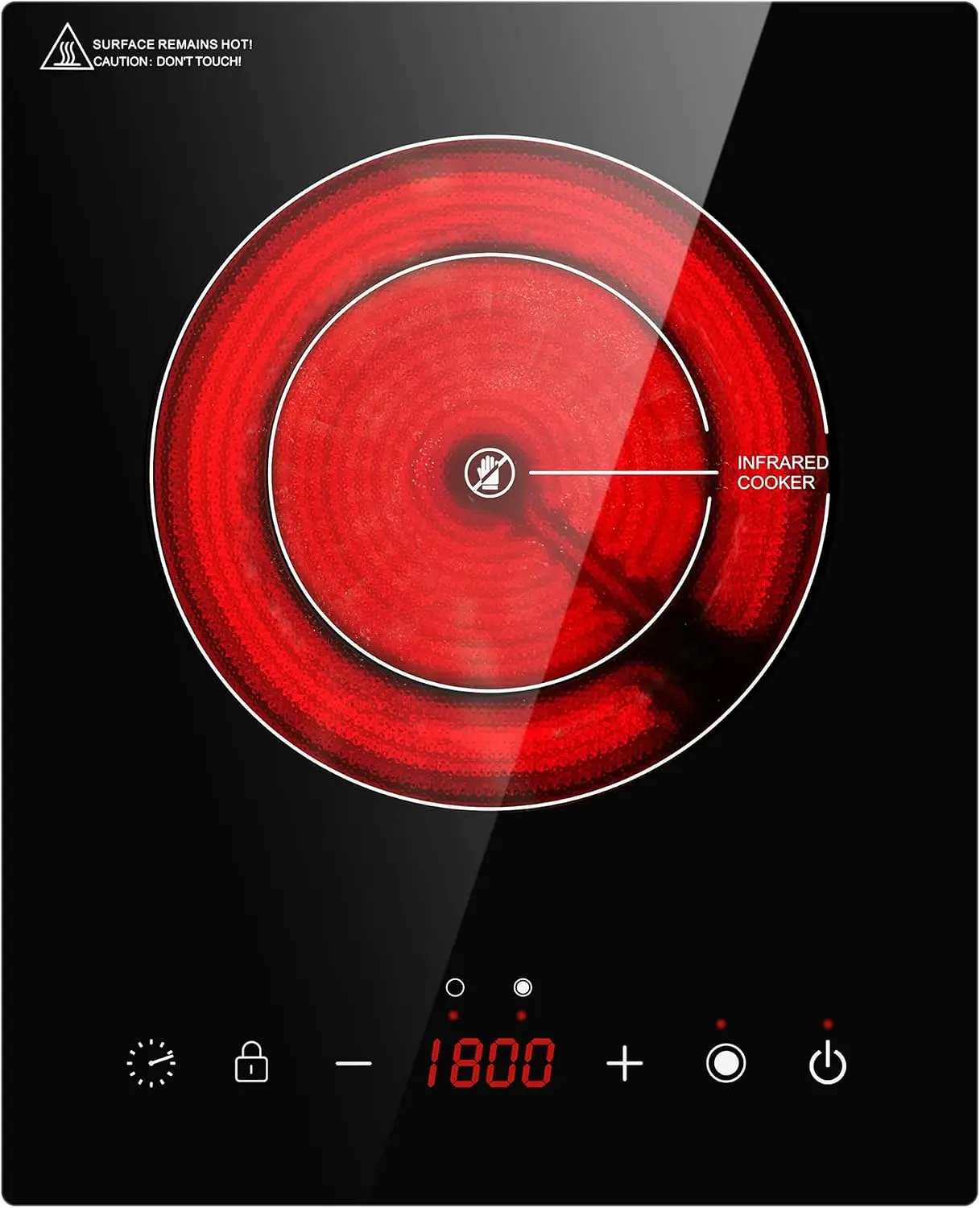 Single Burner Electric Cooktop with Dual Coil Design, 1800W Infrared Ceramic Hot Plate for Cooking, Portable Countertop or Built-In Radiant Stove Top Cooker, Works with All Cookware