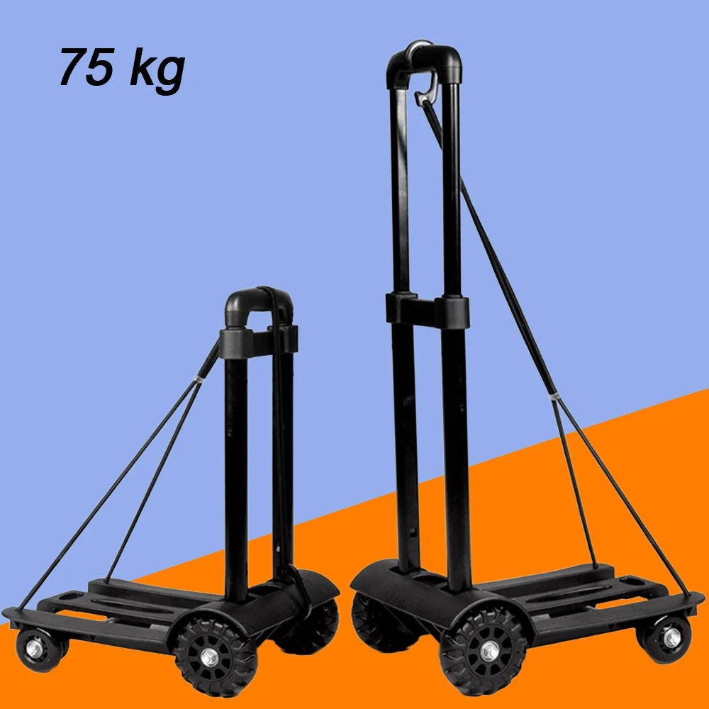 Black 4-Round Folding Hand Truck Lightweight Portable Telescopic Small Cart Dolly Backpack Luggage for Travel And Shopping