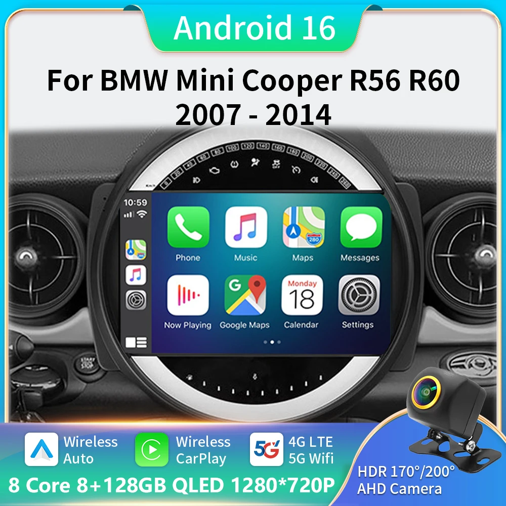 

Android16 Radio Qled For BMW MINI Cooper R56 R60 2007 - 2014 Car intelligent systems Navigation GPS Carplay Android auto WIFI+5G