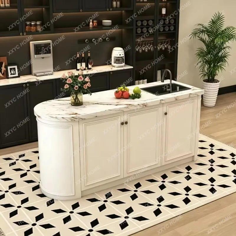 XX retro solid wood paint island table integrated open kitchen central island island western kitchen operation table